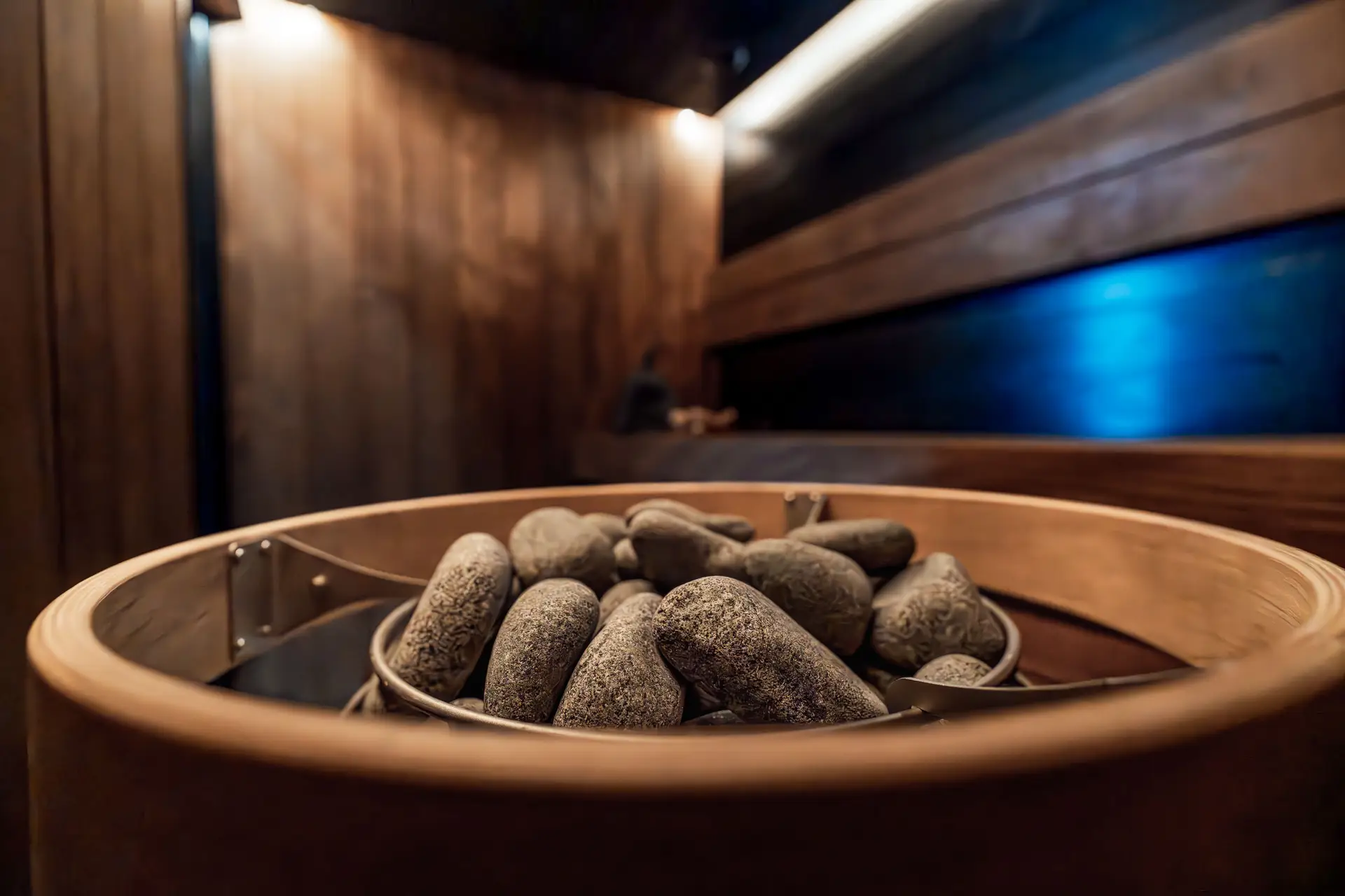 Private wellness suite featuring natural cedar wood and honed slate